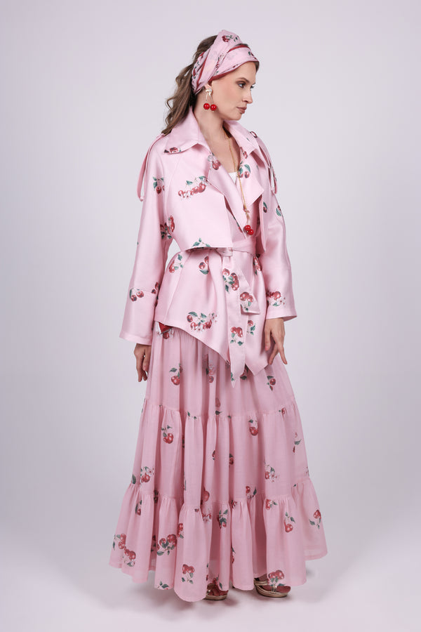 Cherry pink Print Belted Jacket