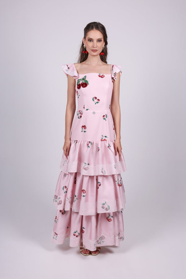 Cherry pink Tiered Maxi Dress
