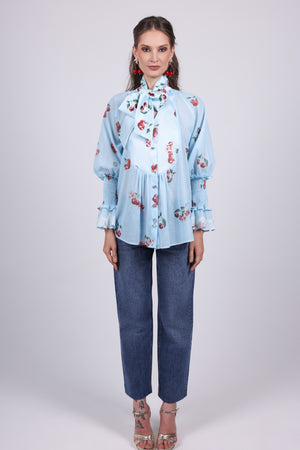 Cherry blue Bow Blouse
