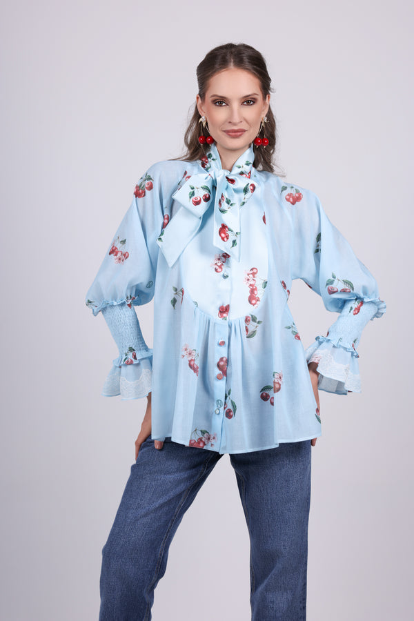 Cherry blue Bow Blouse