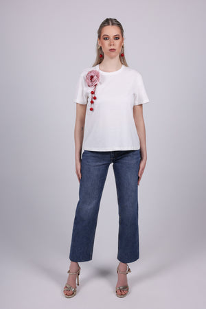 Floral Appliqué Cotton T-Shirt