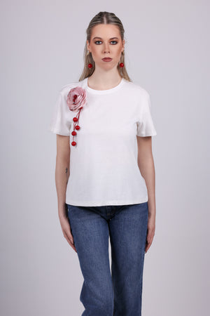Floral Appliqué Cotton T-Shirt