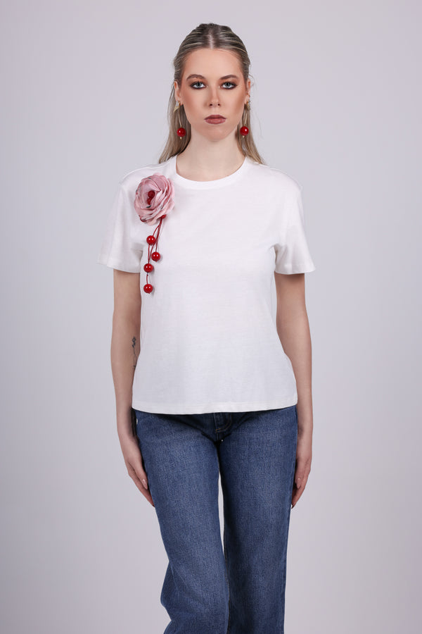 Floral Appliqué Cotton T-Shirt