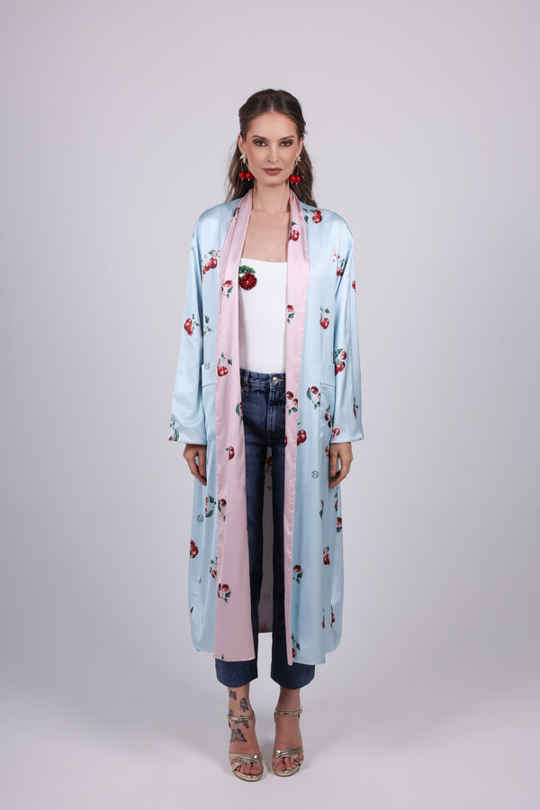 Double Face Cherry Satin Cardigan