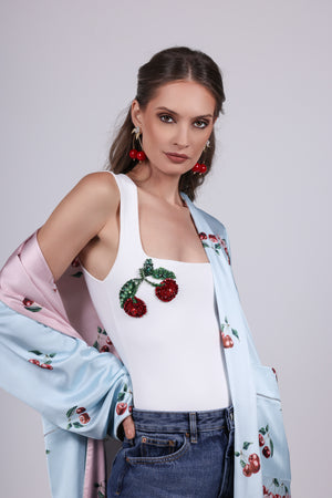 Double Face Cherry Satin Cardigan