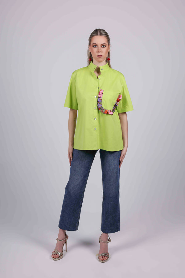 Ruffle Pocket Poplin Shirt