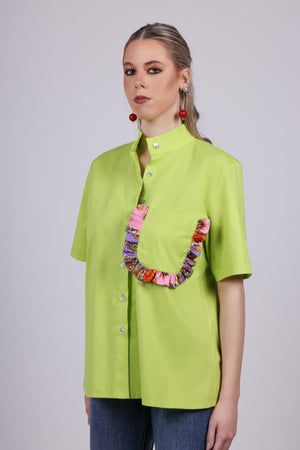 Ruffle Pocket Poplin Shirt