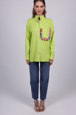 Ruffle Pocket Poplin Shirt