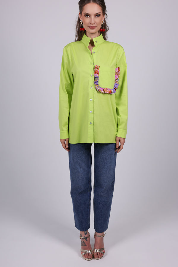 Ruffle Pocket Poplin Shirt