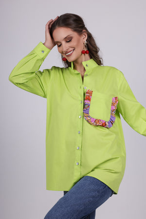 Ruffle Pocket Poplin Shirt