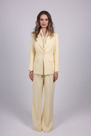 Butter Yellow Satin-Lapel Suit Set