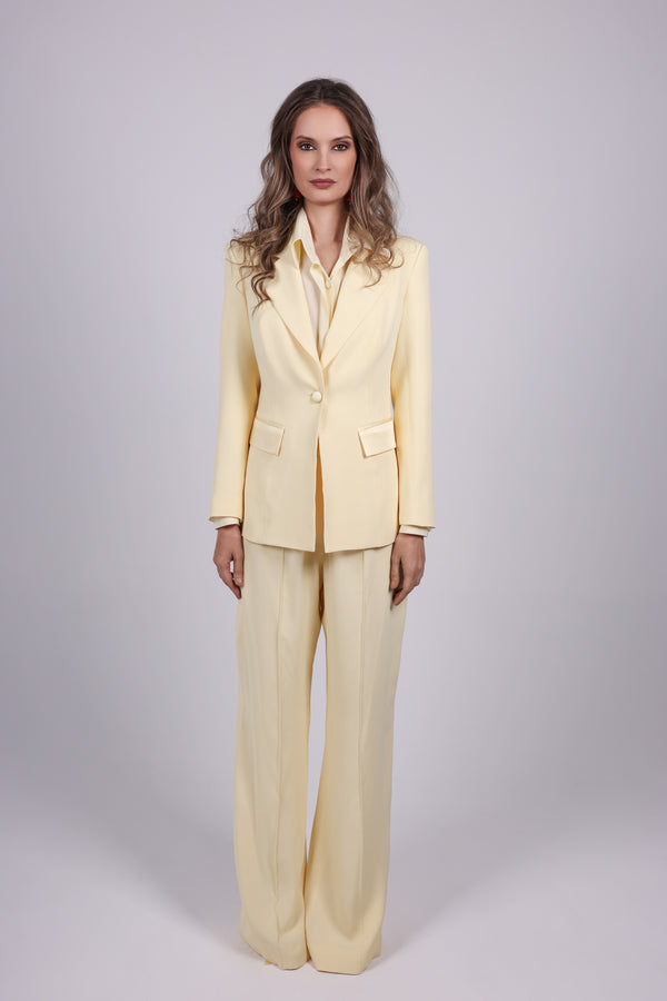 Butter Yellow Satin-Lapel Suit Set