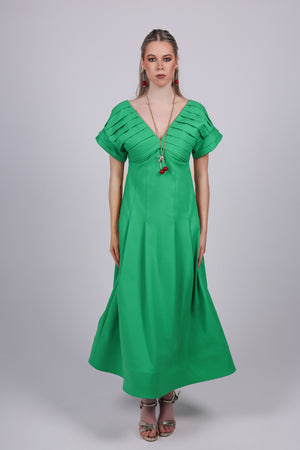 Pleated green Maxi Dress