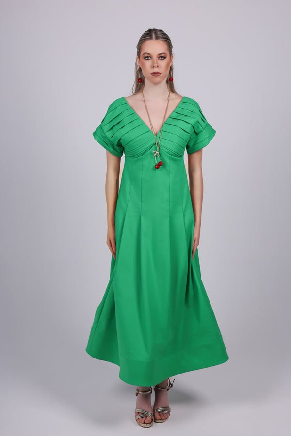 Pleated green Maxi Dress