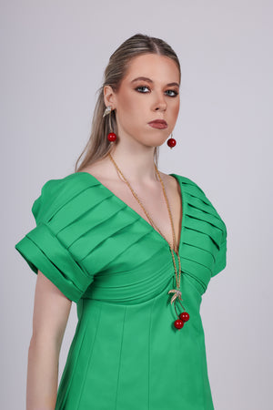 Pleated green Maxi Dress