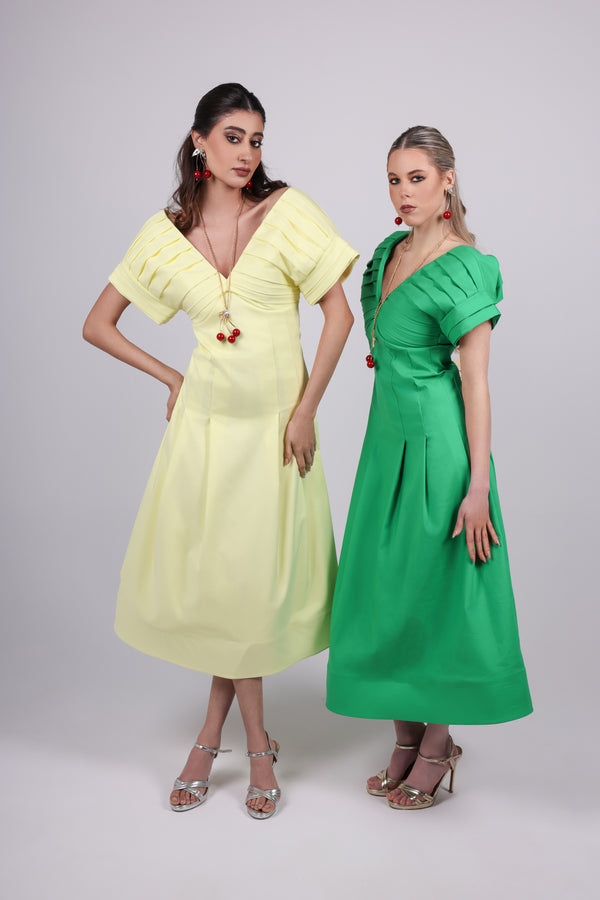 Pleated green Maxi Dress