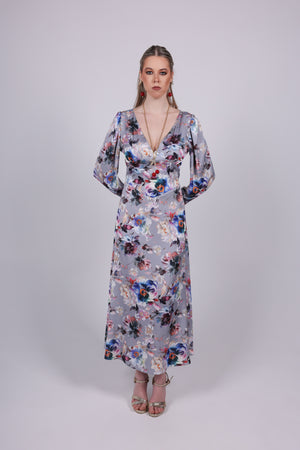 Floral Satin Midi Dress