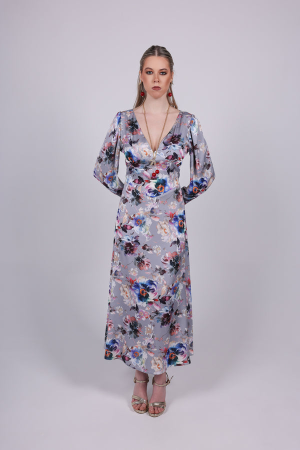 Floral Satin Midi Dress