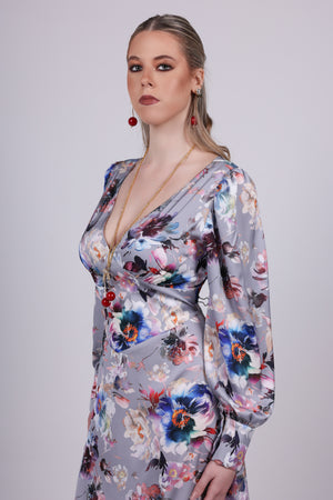 Floral Satin Midi Dress