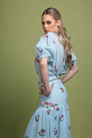 Cherry blue Tiered Maxi Skirt
