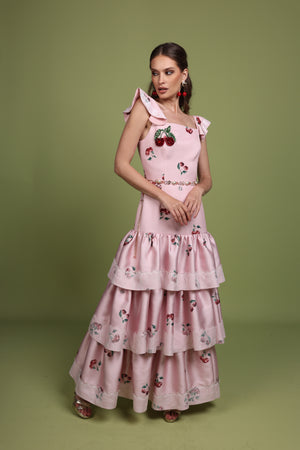 Cherry pink Tiered Maxi Dress