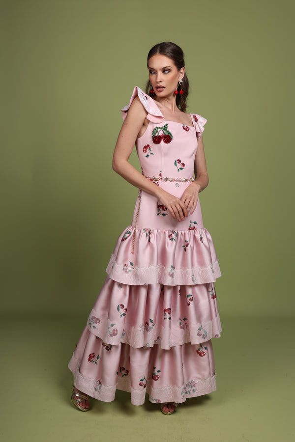 Cherry pink Tiered Maxi Dress