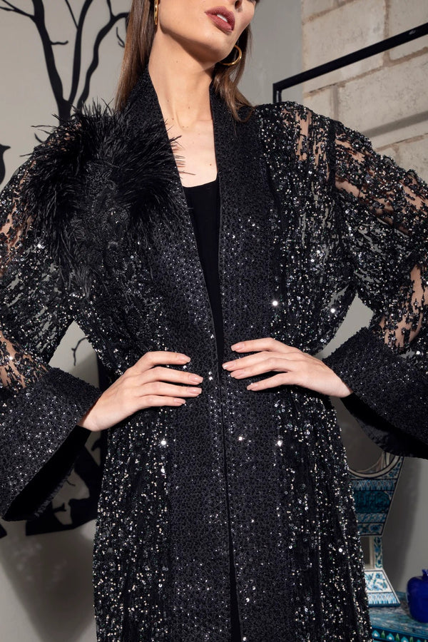 Black Silk Kimono with Handmade Beadwork