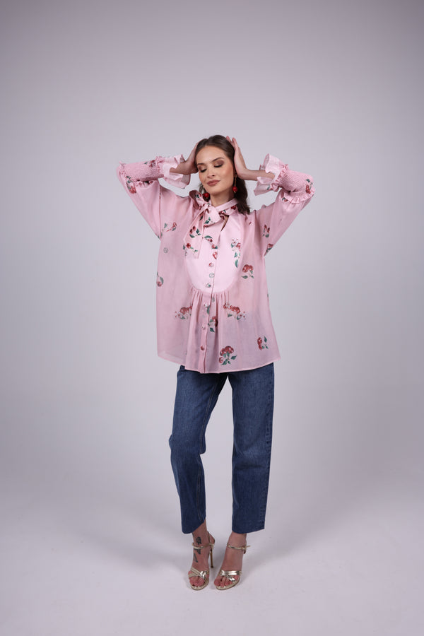 Cherry pink Bow Blouse