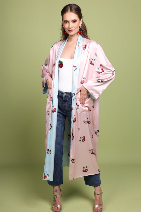 Double Face Cherry Satin Cardigan