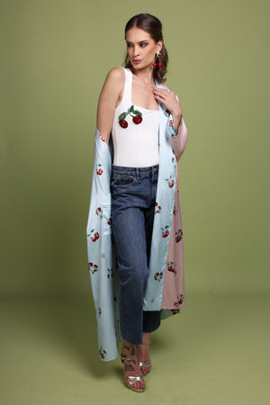 Double Face Cherry Satin Cardigan