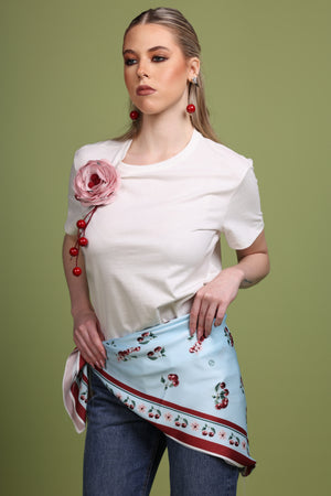 Silk Satin Cherry blue Scarf 92 × 92