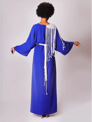 Handcrafted Blue Silk Crepe Macramé Dress