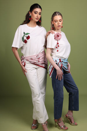 Cherry Appliqué Cotton T-Shirt