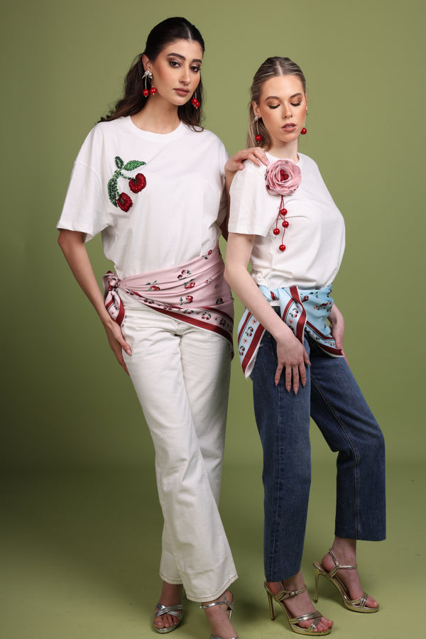 Cherry Appliqué Cotton T-Shirt