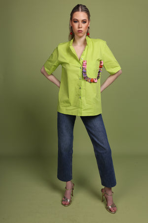Ruffle Pocket Poplin Shirt