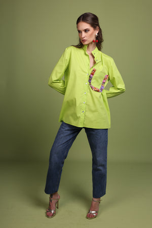 Ruffle Pocket Poplin Shirt