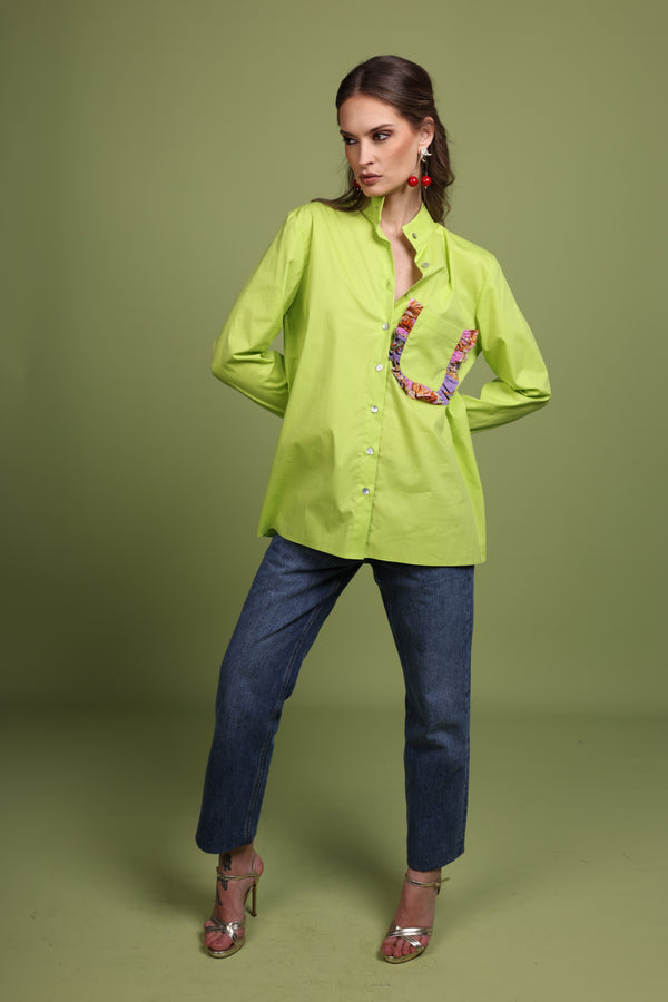 Ruffle Pocket Poplin Shirt
