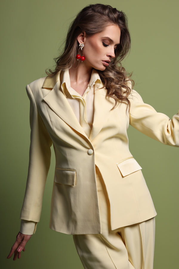 Butter Yellow Satin-Lapel Suit Set