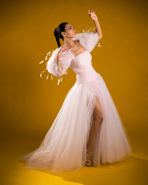 Pinky Buffy Silk Tulle Gown
