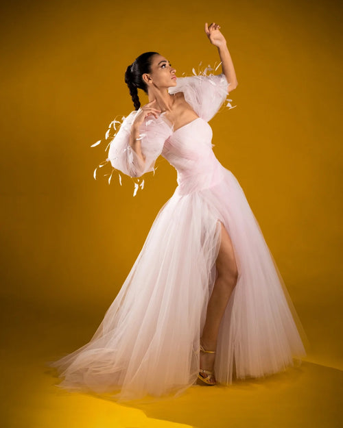 Pinky Buffy Silk Tulle Gown