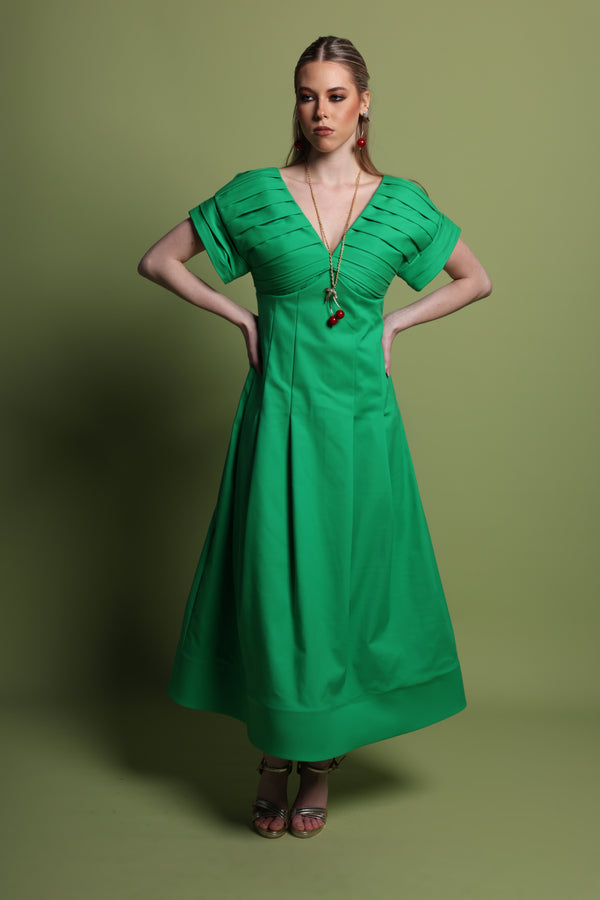 Pleated green Maxi Dress