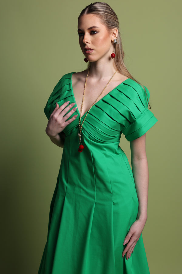 Pleated green Maxi Dress
