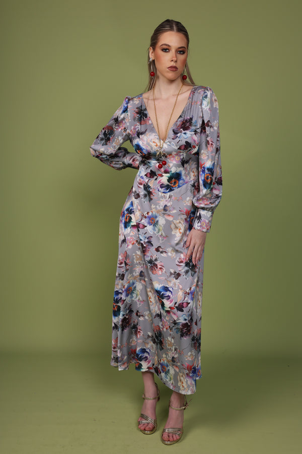 Floral Satin Midi Dress