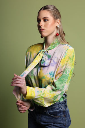 Watercolor Silk Bow Blouse