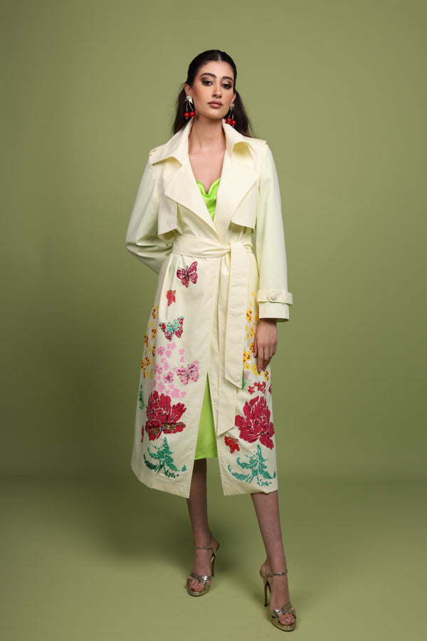Hand-Painted Floral Trench Coat
