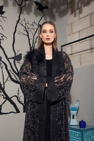 Black Silk Kimono with Handmade Beadwork