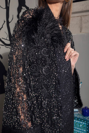 Black Silk Kimono with Handmade Beadwork