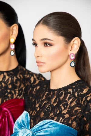 Gemstone Duo Drop Earrings