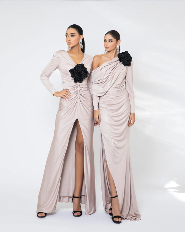 draped rose gown