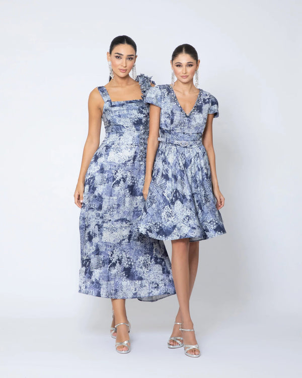 denim like puff dress
